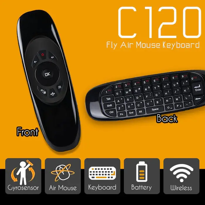 C120-Wireless-Fly-Air-Mouse-With-Keyboard.webp রিচার্জেবল ওয়ারলেস এয়ার মাউস টিভি রিমোট। - Image 1